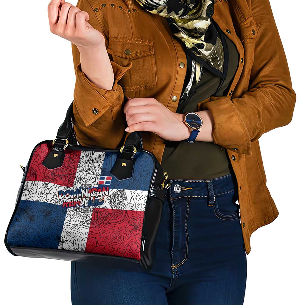 Dominican Republic Flag Shoulder Handbag Red White and Blue Pattern with National Emblem and Tribal Design TS04