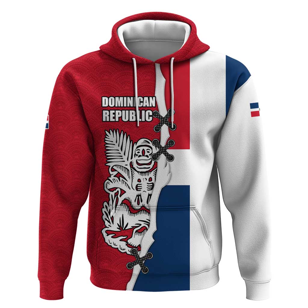 Dominican Republic Flag Half Zip Design Hoodie with Coat of Arms and Taino Symbol TS04