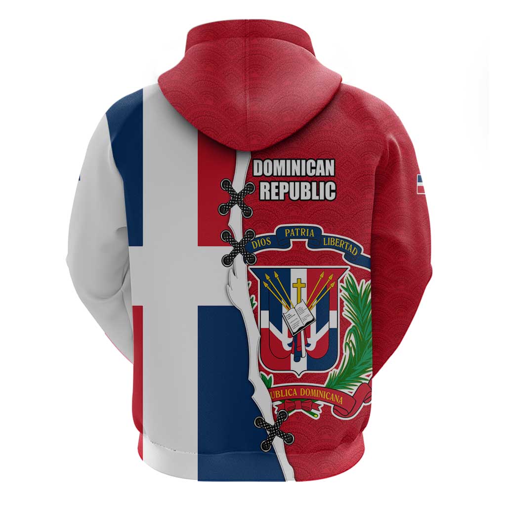 Dominican Republic Flag Half Zip Design Hoodie with Coat of Arms and Taino Symbol TS04
