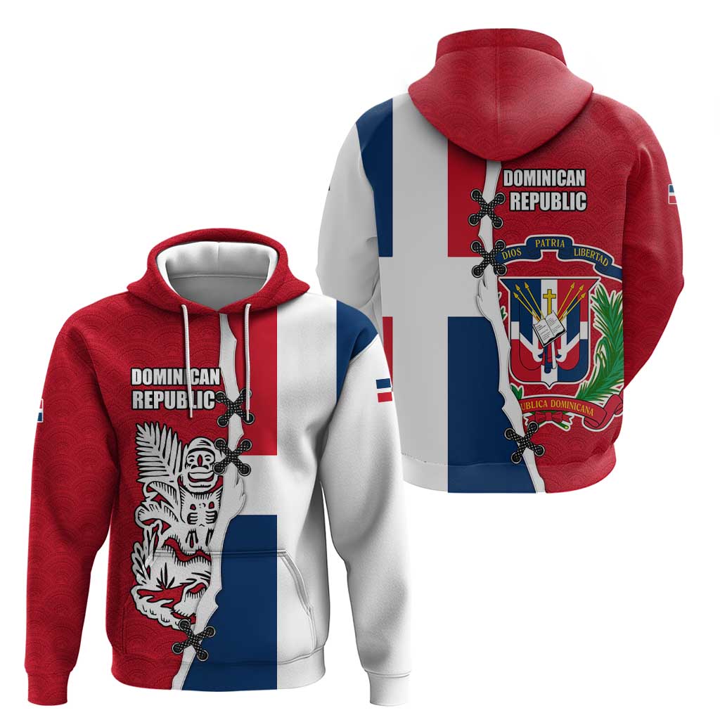 Dominican Republic Flag Half Zip Design Hoodie with Coat of Arms and Taino Symbol TS04