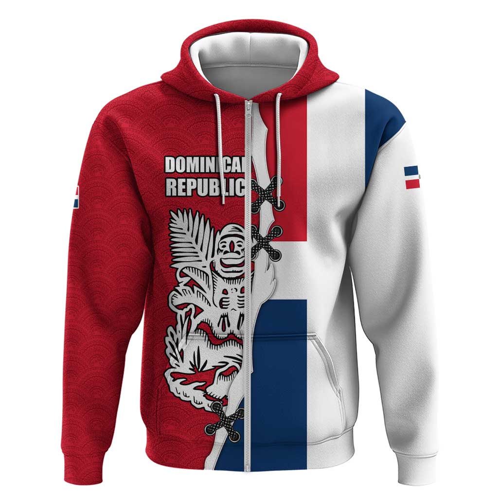 Dominican Republic Flag Half Zip Design Hoodie with Coat of Arms and Taino Symbol TS04