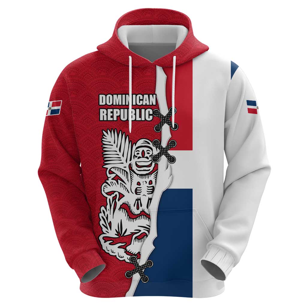 Dominican Republic Flag Half Zip Design Hoodie with Coat of Arms and Taino Symbol TS04