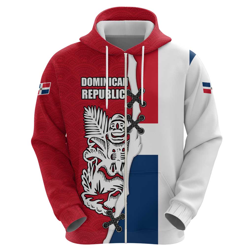 Dominican Republic Flag Half Zip Design Hoodie with Coat of Arms and Taino Symbol TS04