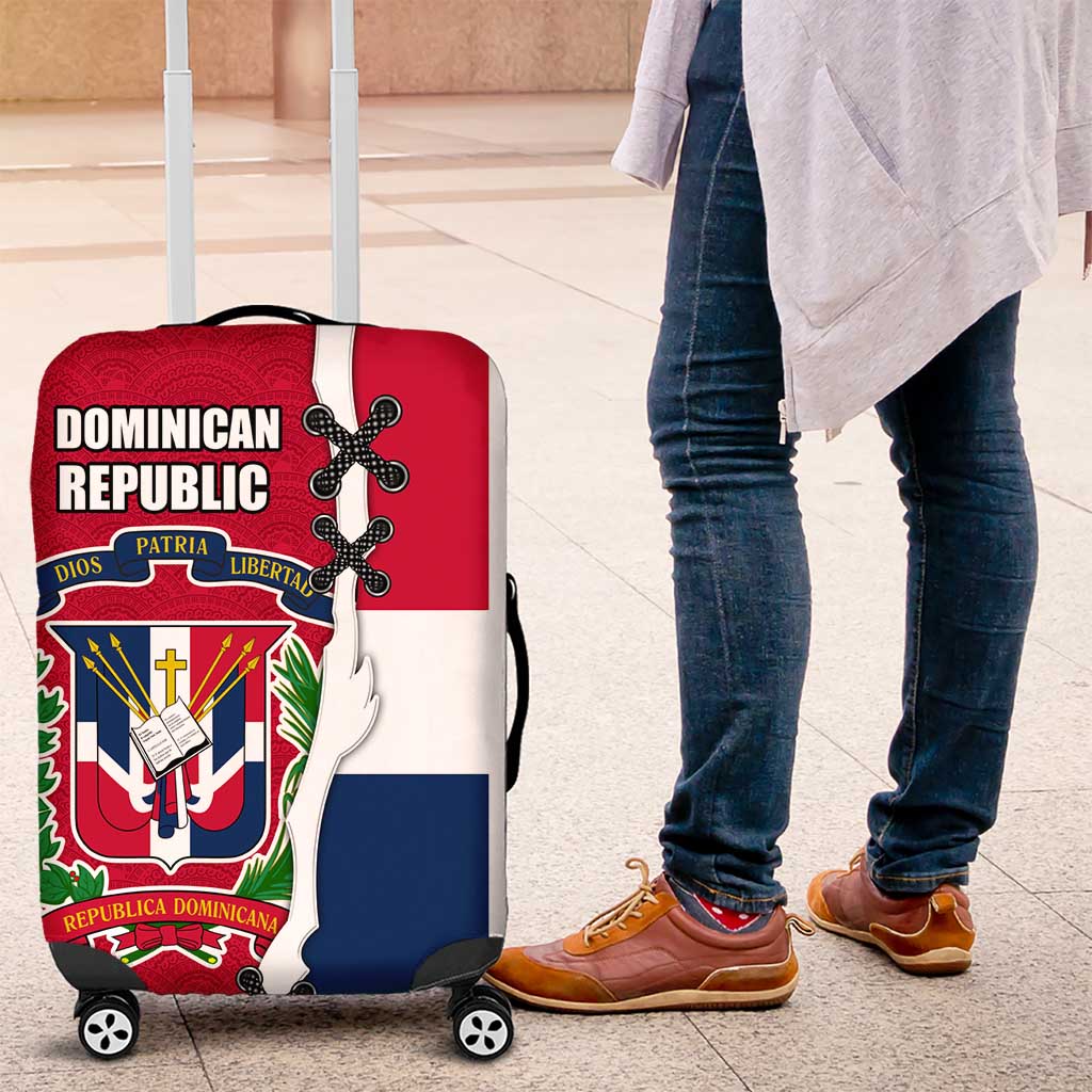 Dominican Republic Flag Half Zip Design Luggage Cover with Coat of Arms and Taino Symbol TS04