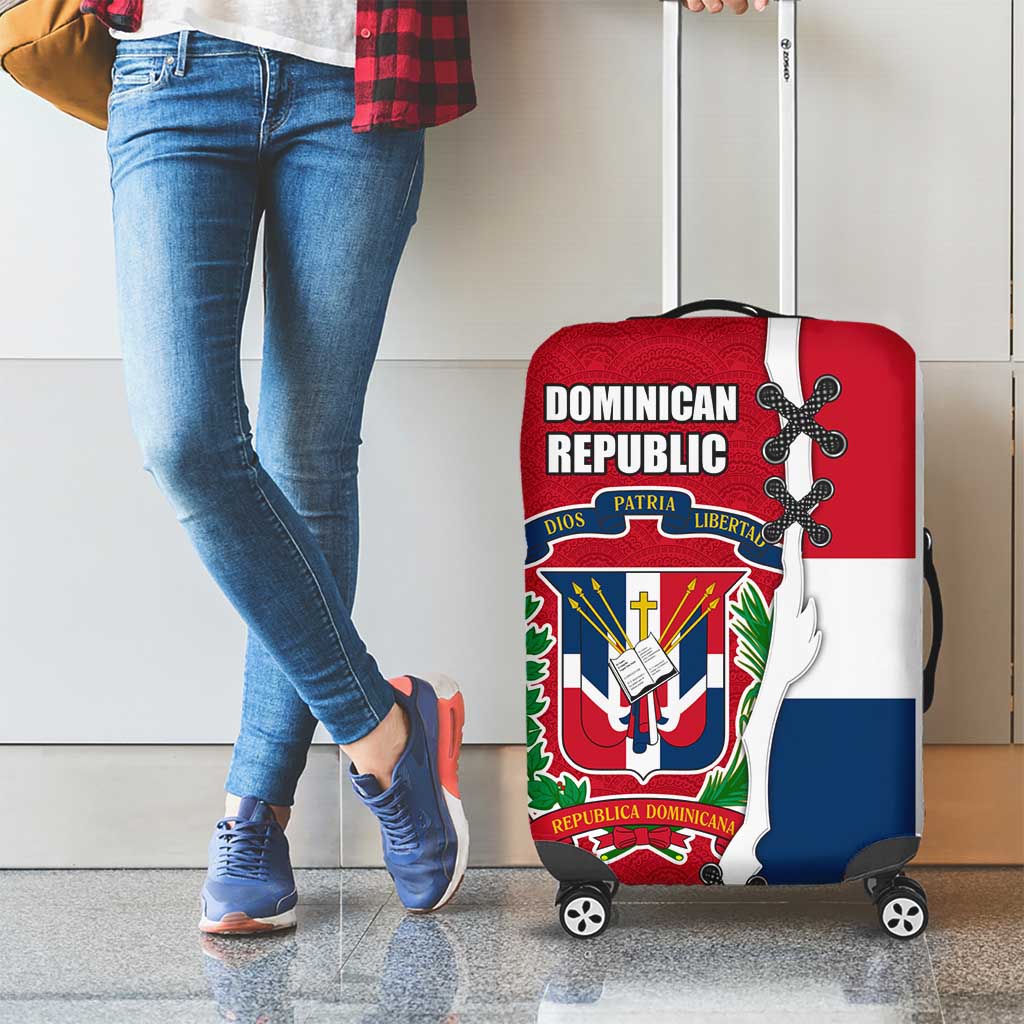 Dominican Republic Flag Half Zip Design Luggage Cover with Coat of Arms and Taino Symbol TS04