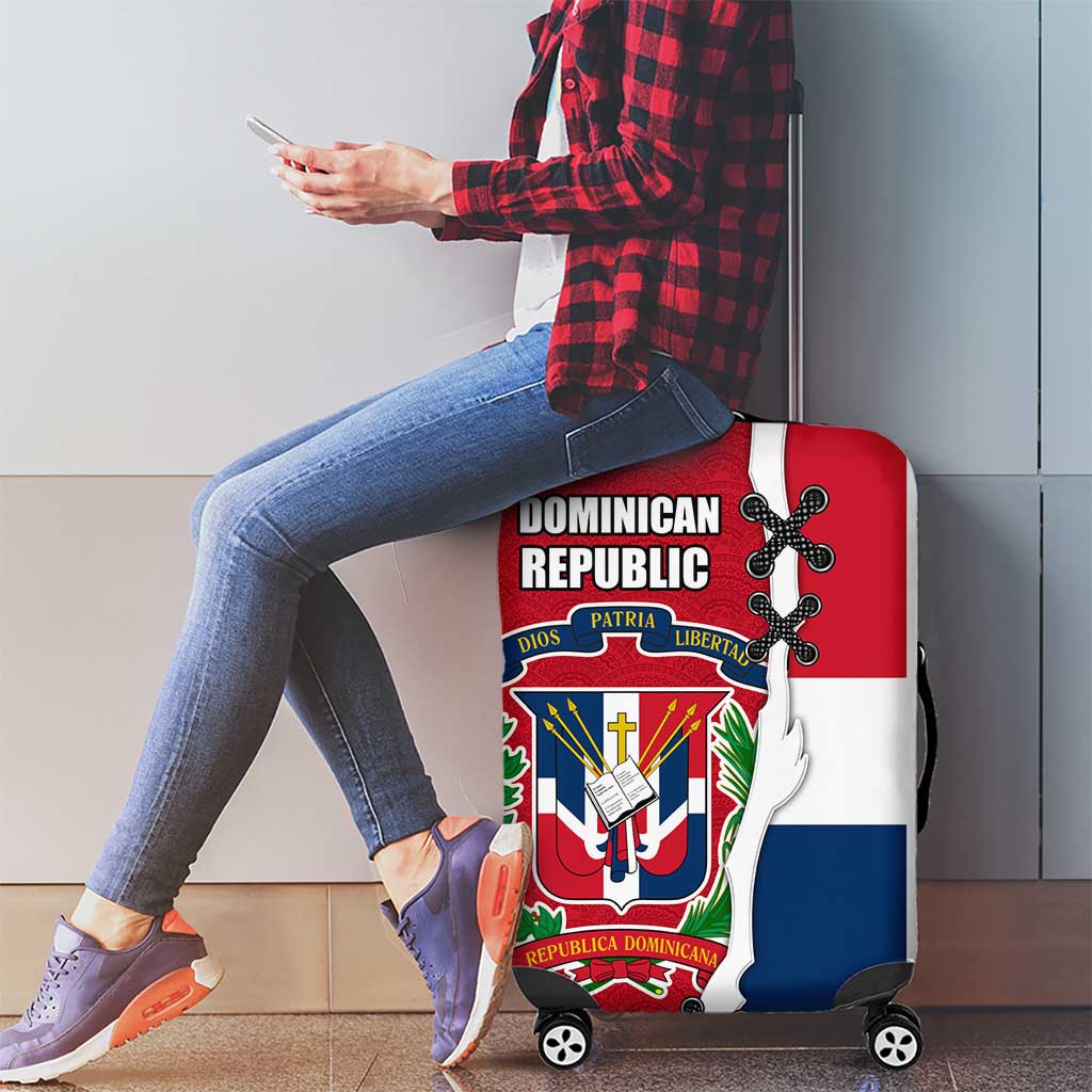 Dominican Republic Flag Half Zip Design Luggage Cover with Coat of Arms and Taino Symbol TS04
