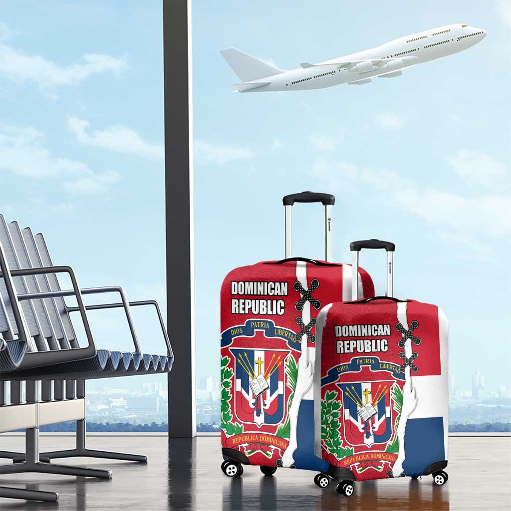 Dominican Republic Flag Half Zip Design Luggage Cover with Coat of Arms and Taino Symbol TS04