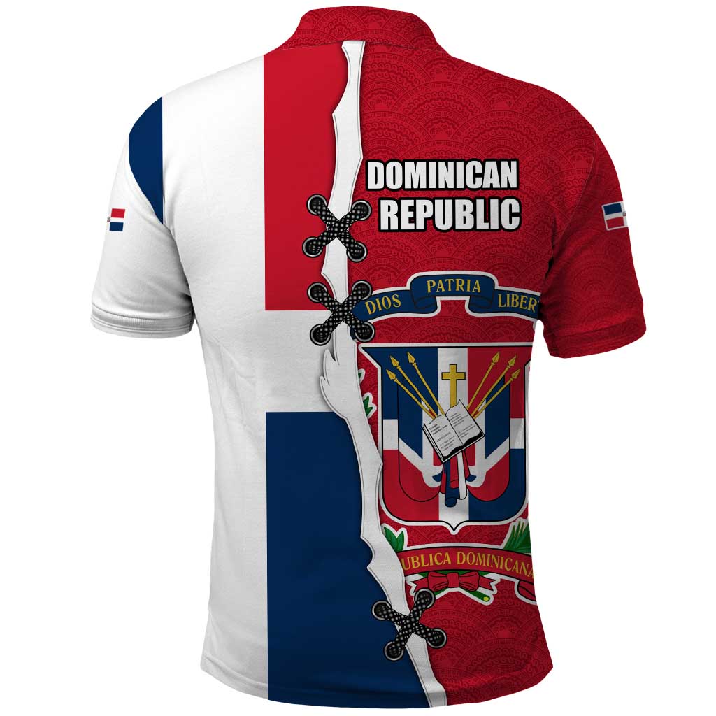 Dominican Republic Flag Half Zip Design Polo Shirt with Coat of Arms and Taino Symbol TS04