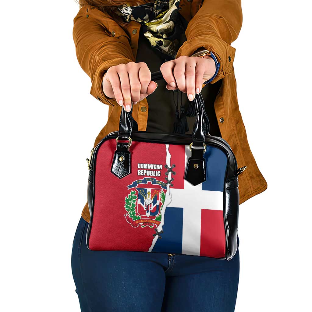 Dominican Republic Flag Half Zip Design Shoulder Handbag with Coat of Arms and Taino Symbol TS04