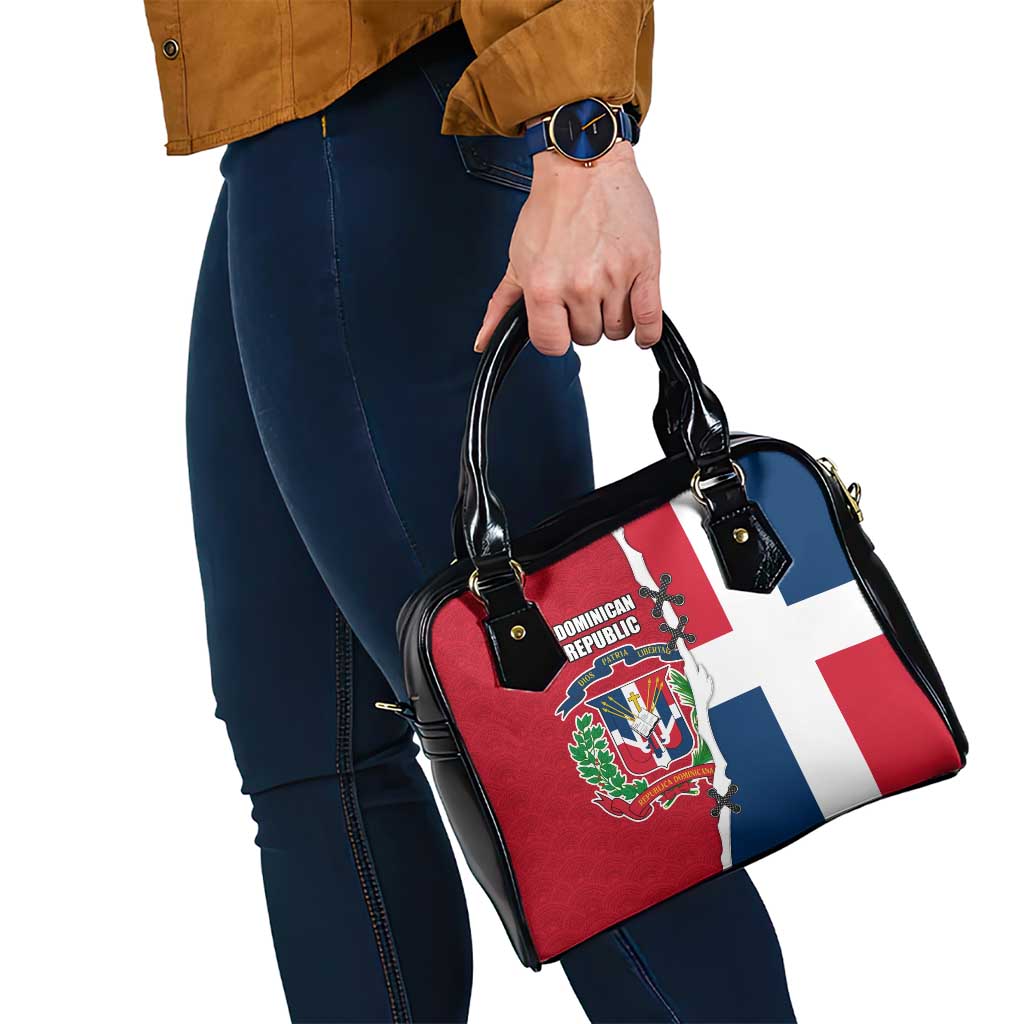 Dominican Republic Flag Half Zip Design Shoulder Handbag with Coat of Arms and Taino Symbol TS04