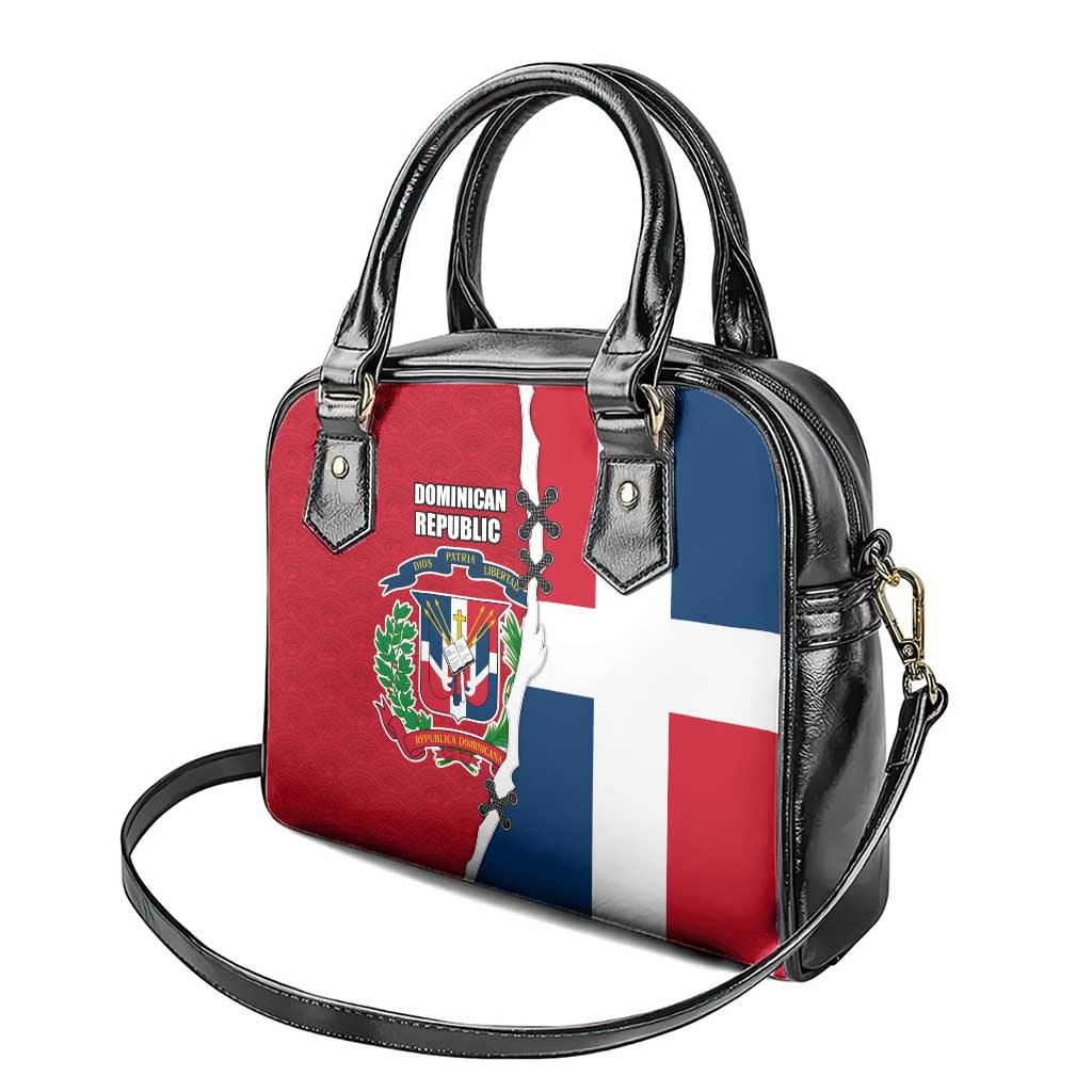 Dominican Republic Flag Half Zip Design Shoulder Handbag with Coat of Arms and Taino Symbol TS04