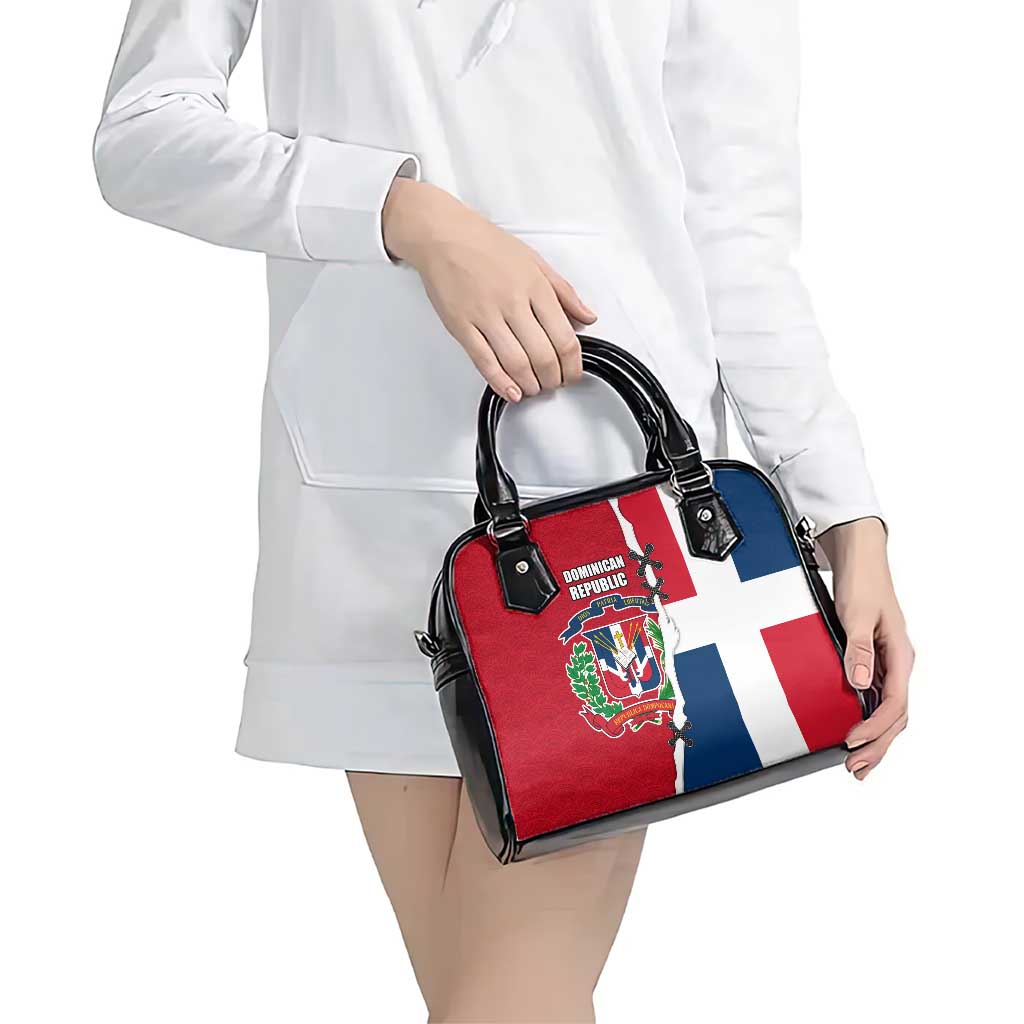 Dominican Republic Flag Half Zip Design Shoulder Handbag with Coat of Arms and Taino Symbol TS04
