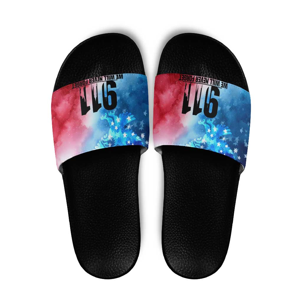 Patriotic 911 Memorial Patriot Day Slide Sandals American Flag and Bald Eagle TS04