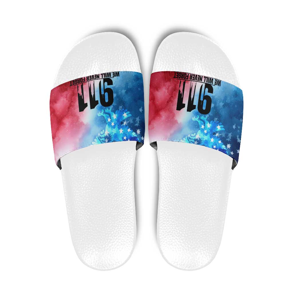 Patriotic 911 Memorial Patriot Day Slide Sandals American Flag and Bald Eagle TS04