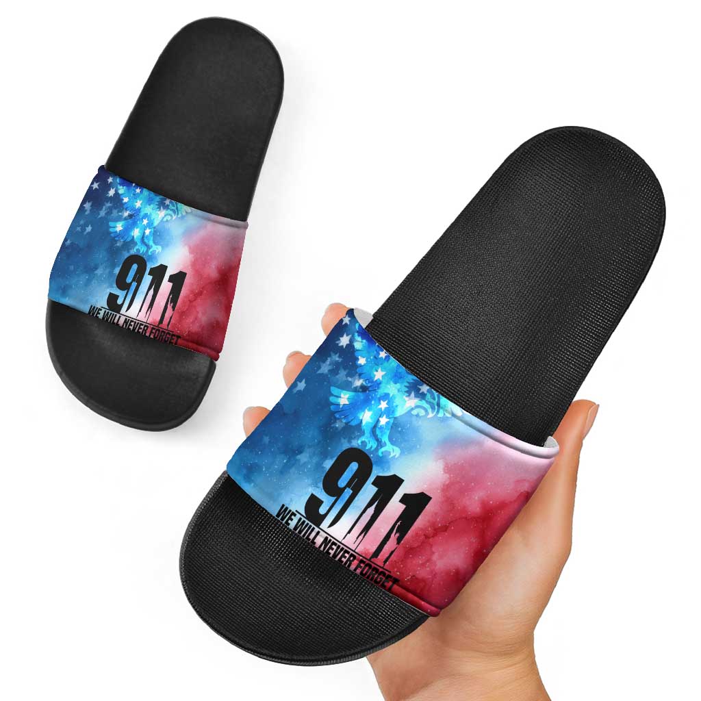 Patriotic 911 Memorial Patriot Day Slide Sandals American Flag and Bald Eagle TS04