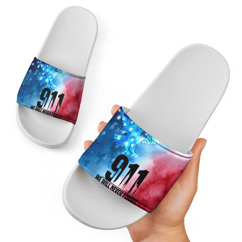 Patriotic 911 Memorial Patriot Day Slide Sandals American Flag and Bald Eagle TS04