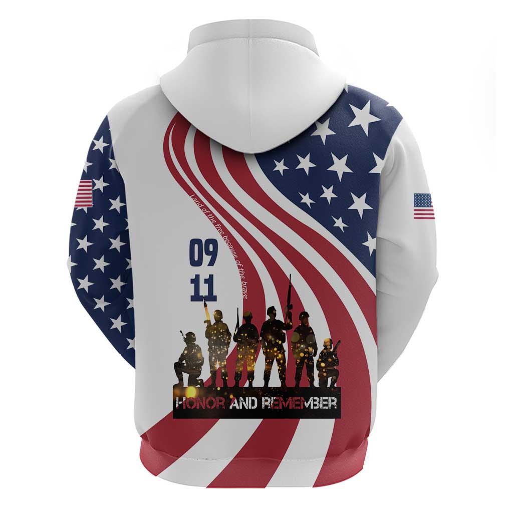 911 Memorial Hoodie Patriot Day American Flag and Soldier Silhouette Honor and Remember TS04