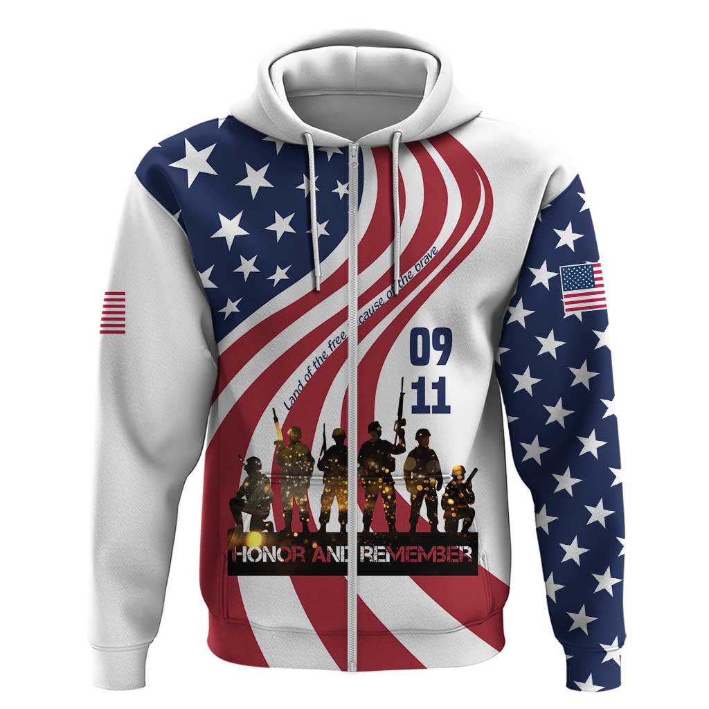 911 Memorial Hoodie Patriot Day American Flag and Soldier Silhouette Honor and Remember TS04