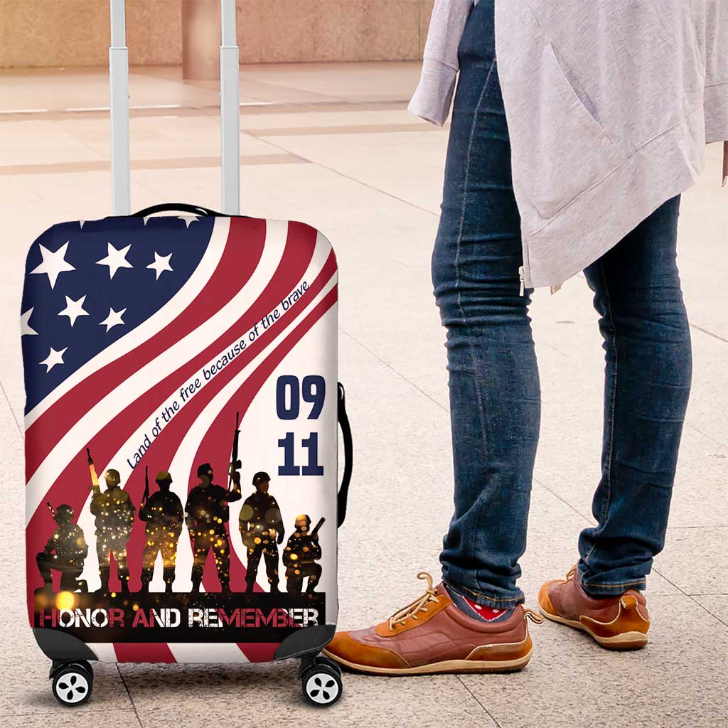 911 Memorial Luggage Cover Patriot Day American Flag and Soldier Silhouette Honor and Remember TS04