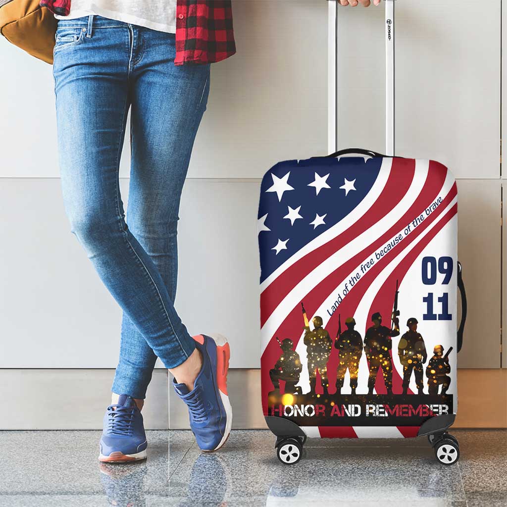 911 Memorial Luggage Cover Patriot Day American Flag and Soldier Silhouette Honor and Remember TS04
