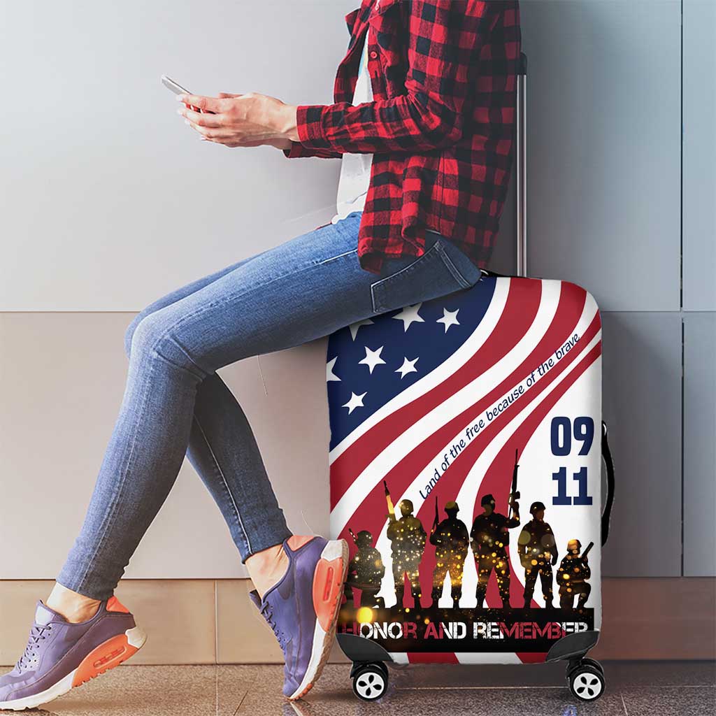 911 Memorial Luggage Cover Patriot Day American Flag and Soldier Silhouette Honor and Remember TS04