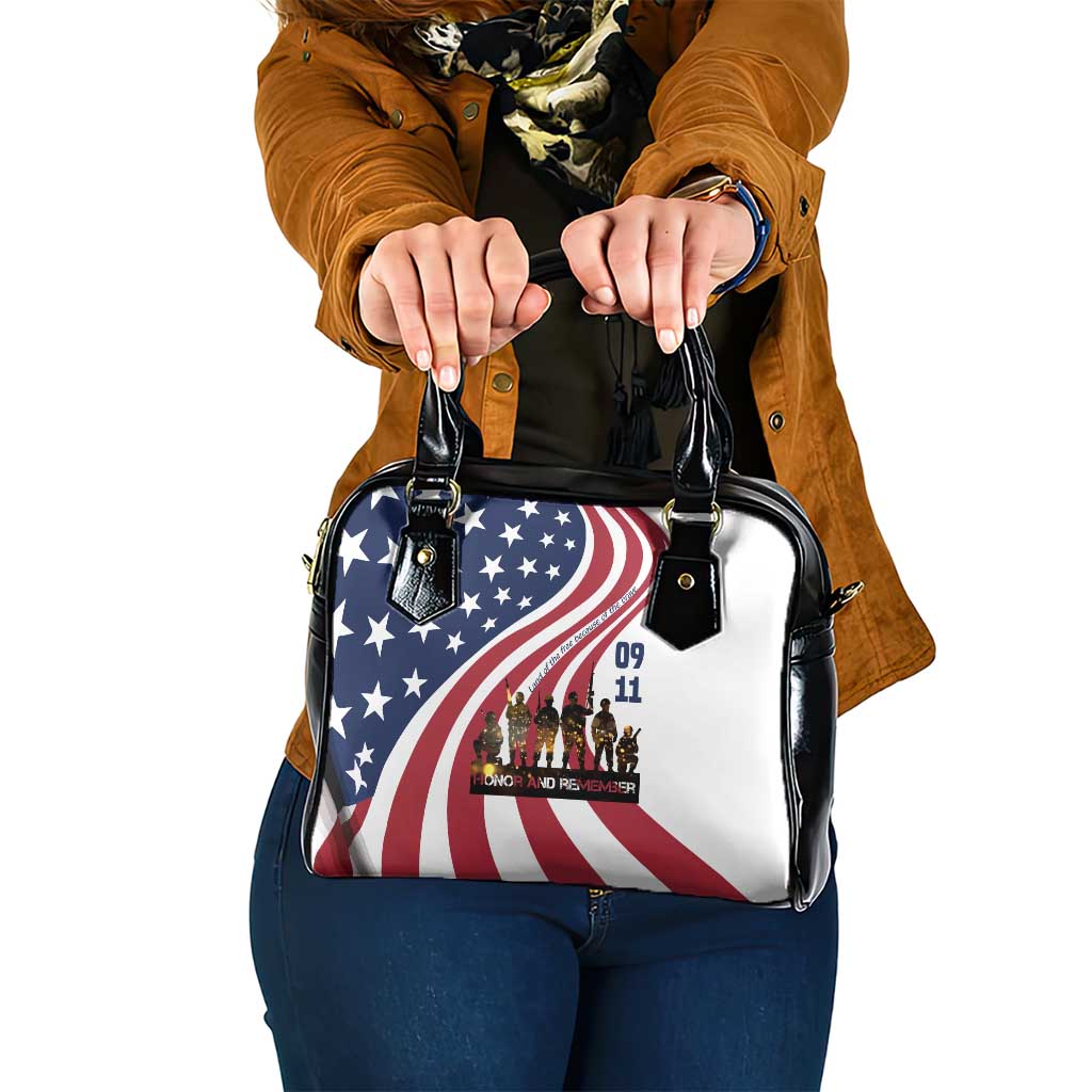 911 Memorial Shoulder Handbag Patriot Day American Flag and Soldier Silhouette Honor and Remember TS04
