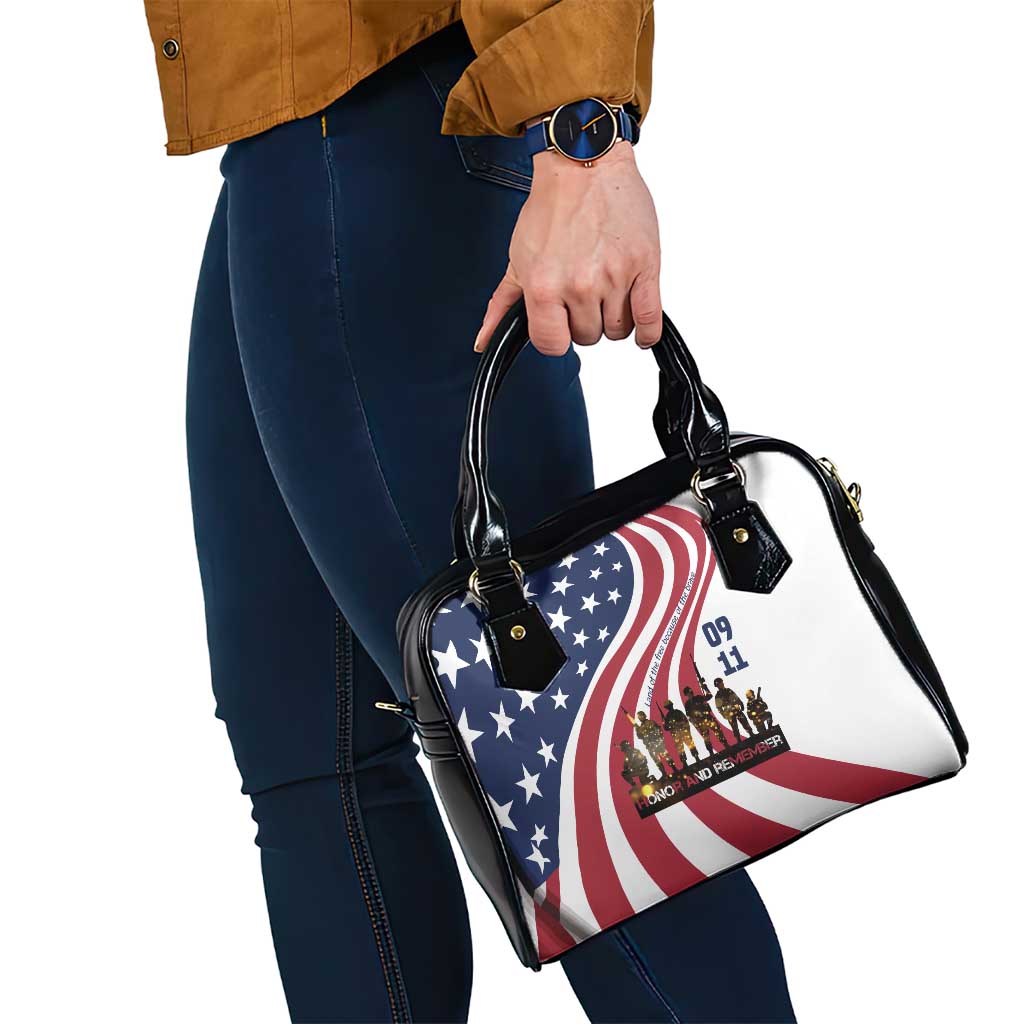 911 Memorial Shoulder Handbag Patriot Day American Flag and Soldier Silhouette Honor and Remember TS04