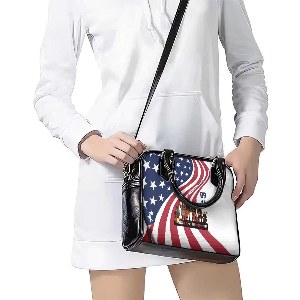 911 Memorial Shoulder Handbag Patriot Day American Flag and Soldier Silhouette Honor and Remember TS04