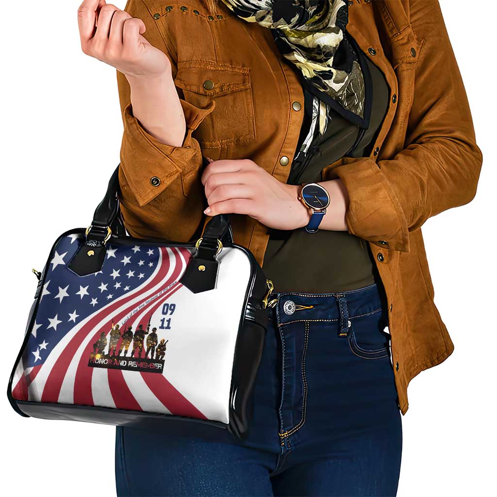 911 Memorial Shoulder Handbag Patriot Day American Flag and Soldier Silhouette Honor and Remember TS04