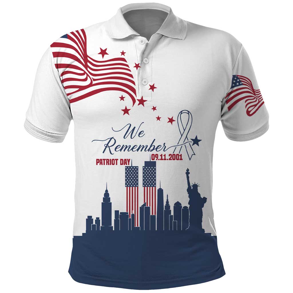 Patriot Day 911 Memorial Polo Shirt American Flag and New York City Skyline Design TS04