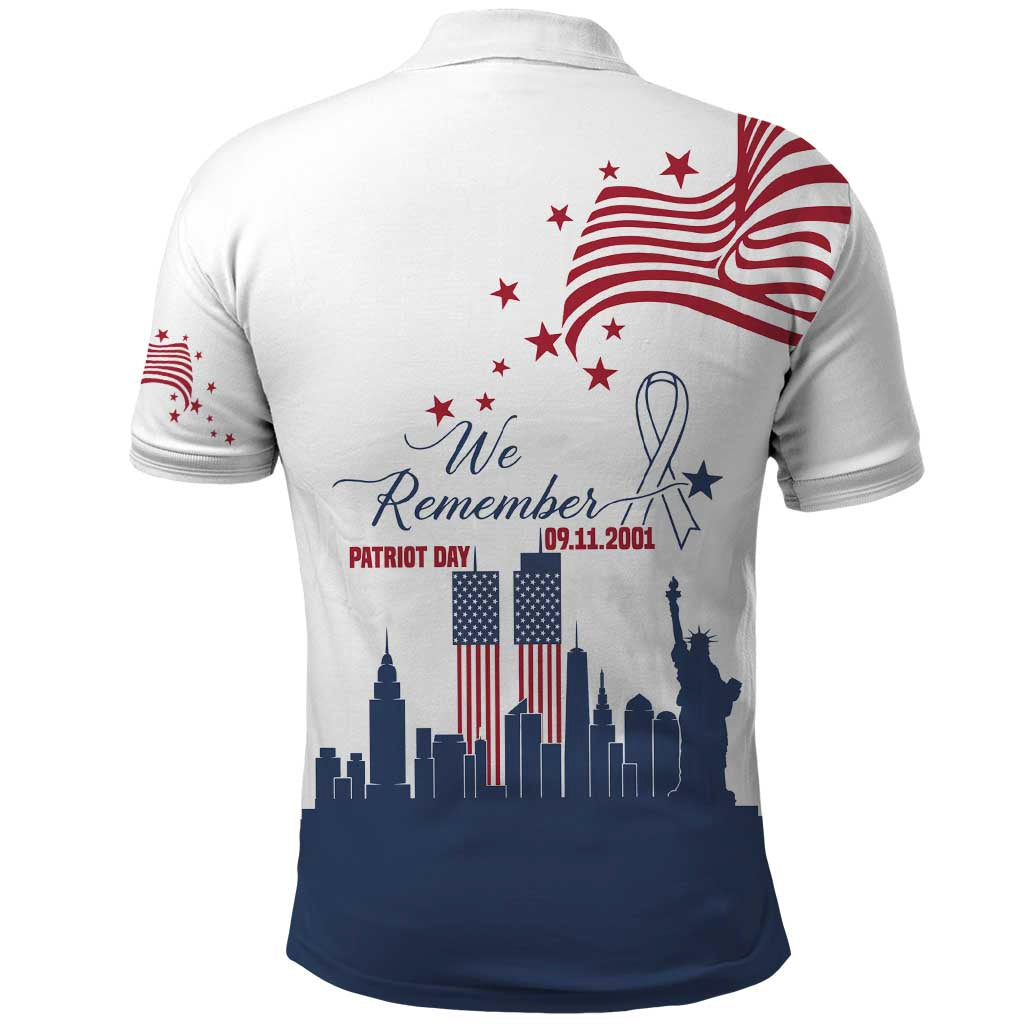 Patriot Day 911 Memorial Polo Shirt American Flag and New York City Skyline Design TS04