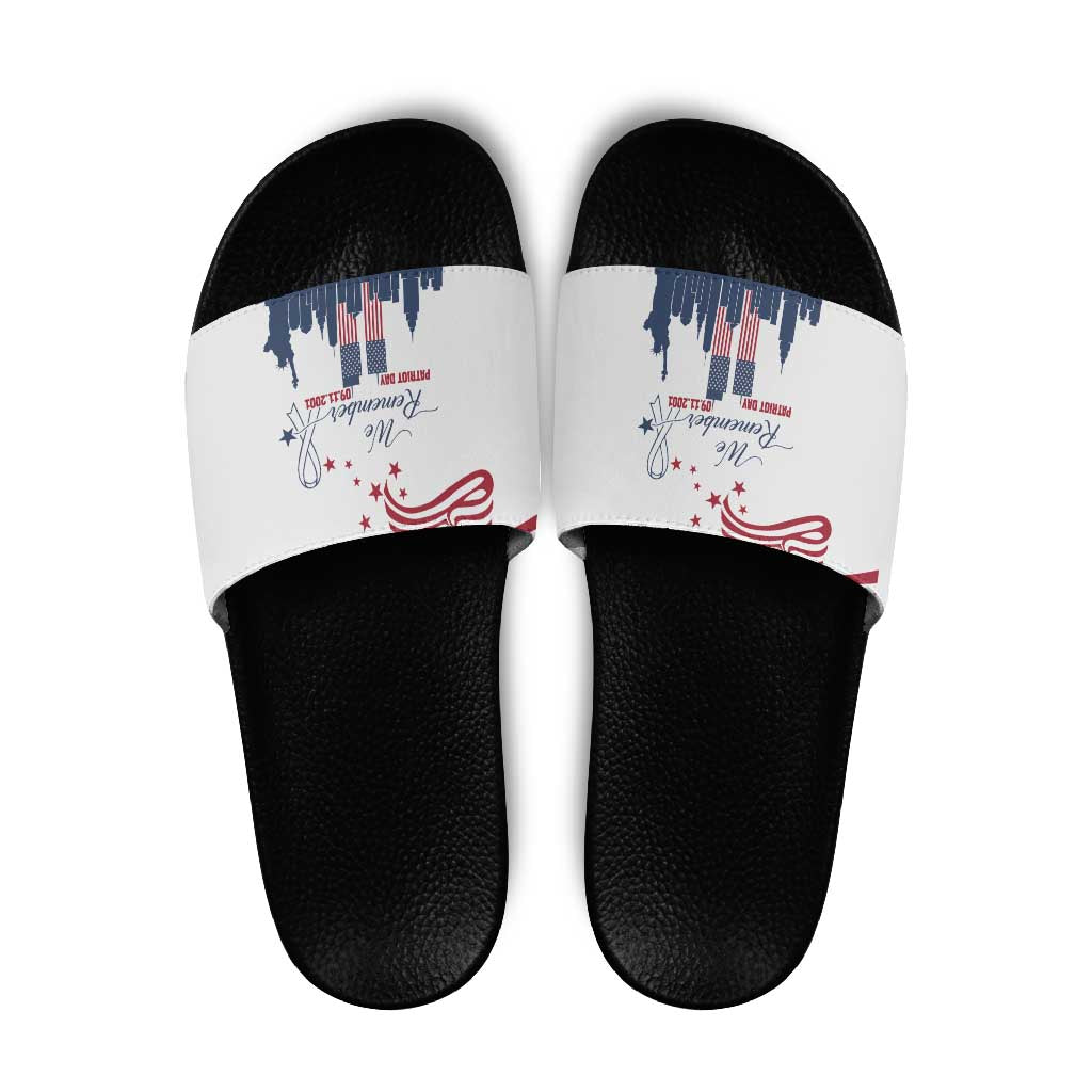 Patriot Day 911 Memorial Slide Sandals American Flag and New York City Skyline Design TS04