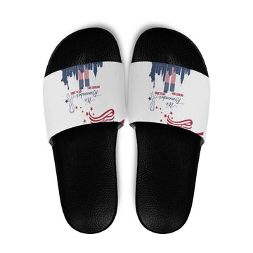 Patriot Day 911 Memorial Slide Sandals American Flag and New York City Skyline Design TS04