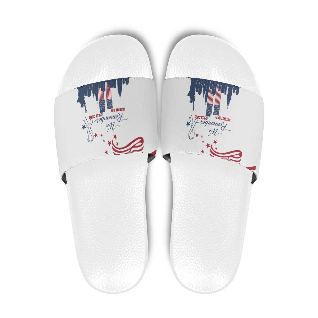 Patriot Day 911 Memorial Slide Sandals American Flag and New York City Skyline Design TS04