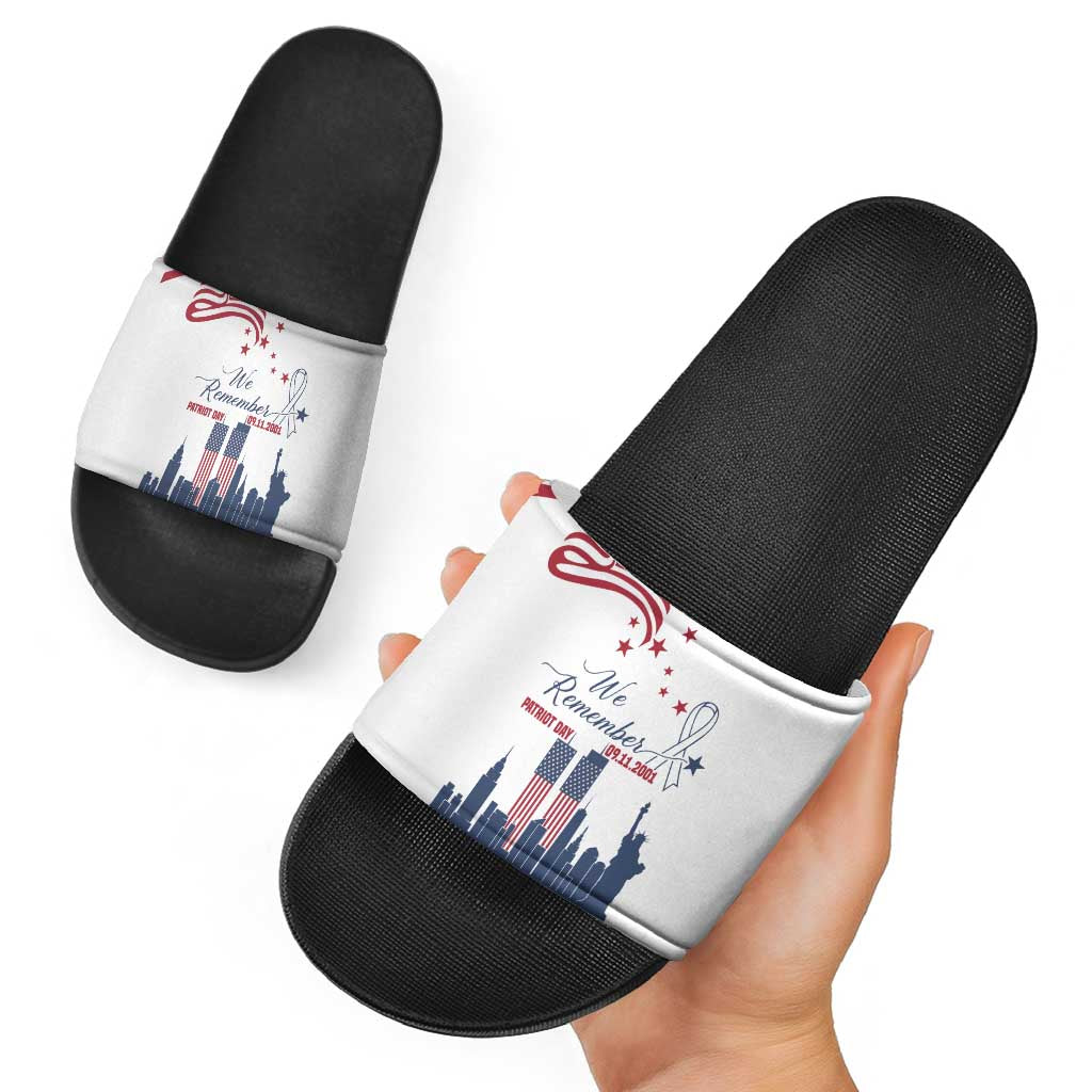Patriot Day 911 Memorial Slide Sandals American Flag and New York City Skyline Design TS04