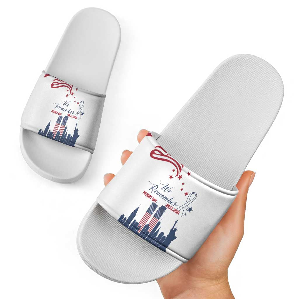 Patriot Day 911 Memorial Slide Sandals American Flag and New York City Skyline Design TS04