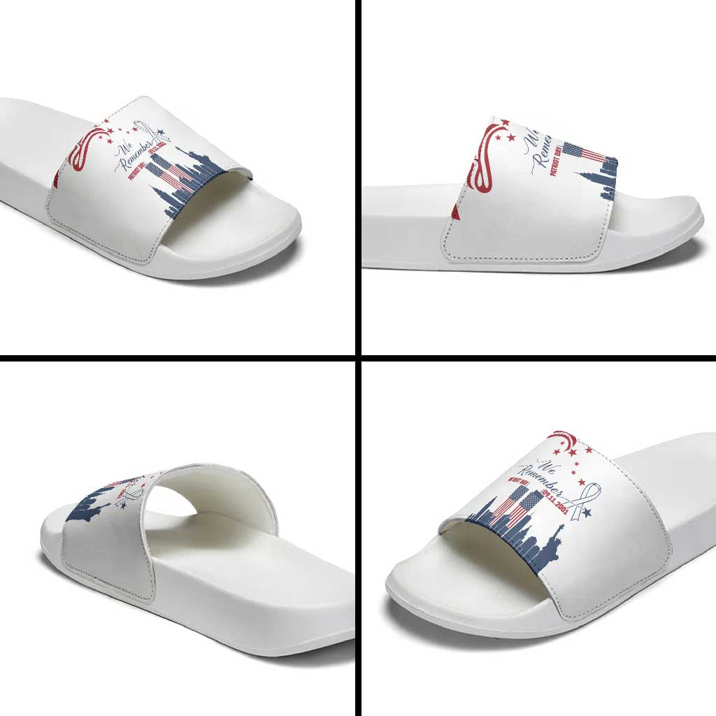 Patriot Day 911 Memorial Slide Sandals American Flag and New York City Skyline Design TS04