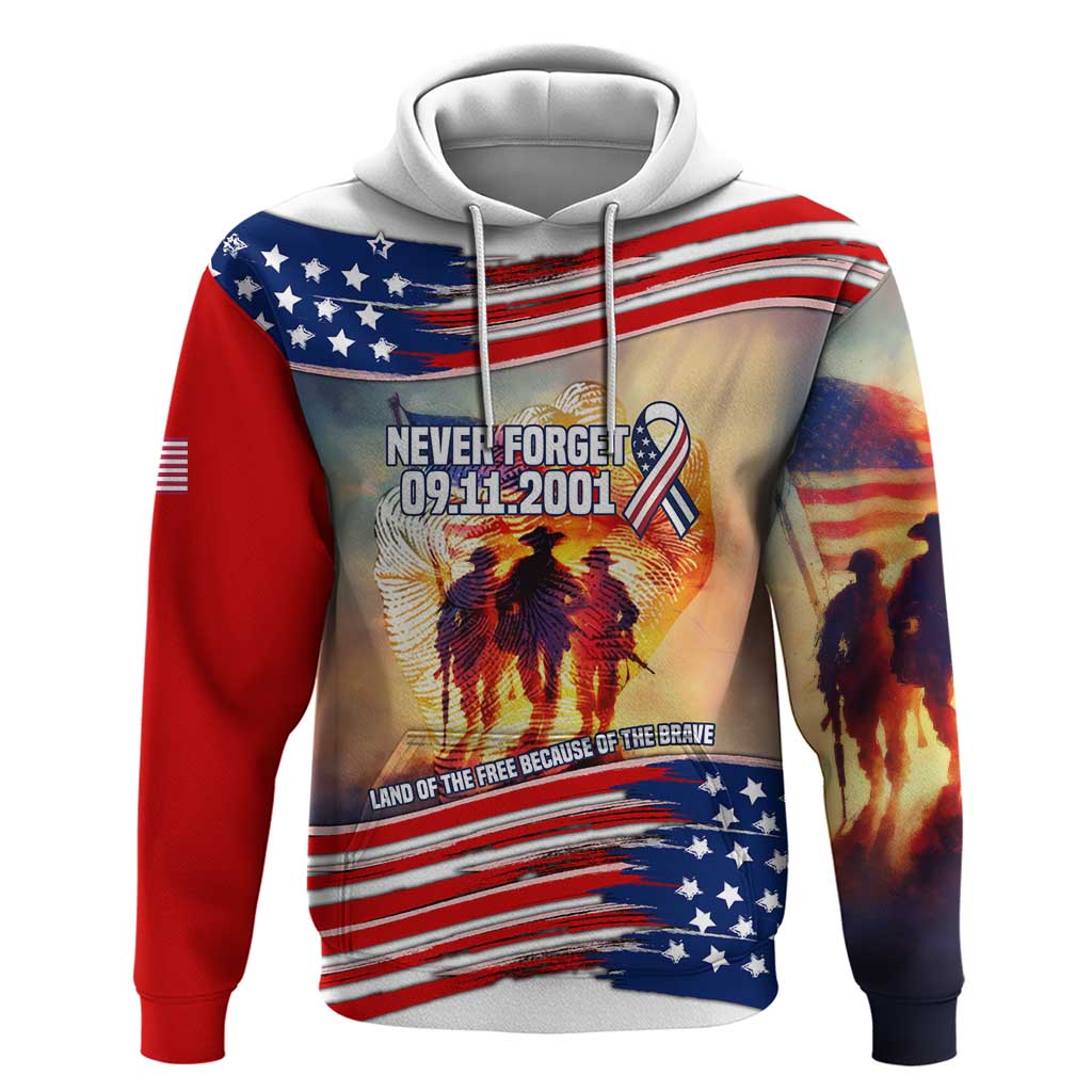 911 Memorial Patriot Day Hoodie American Flag and Soldier Tribute Never Forget TS04
