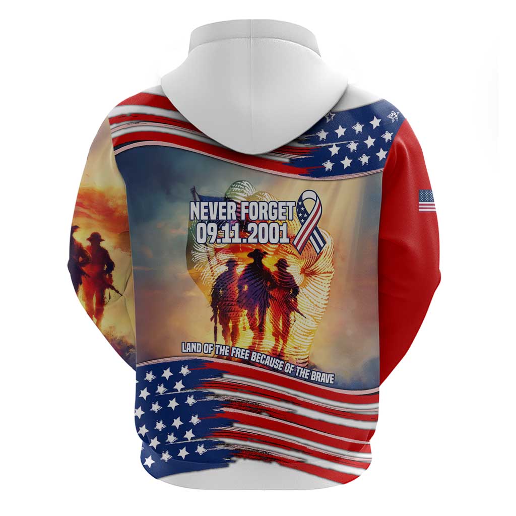 911 Memorial Patriot Day Hoodie American Flag and Soldier Tribute Never Forget TS04