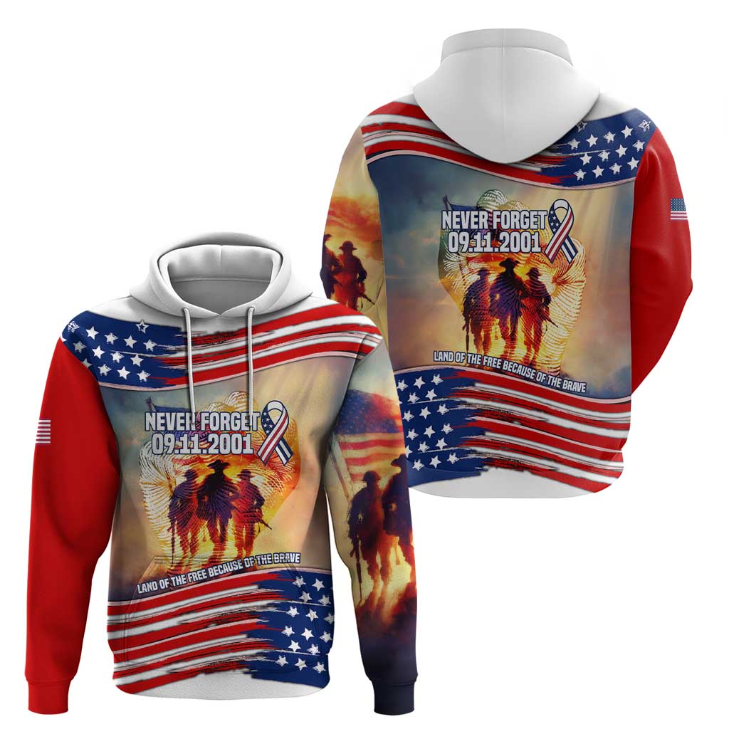 911 Memorial Patriot Day Hoodie American Flag and Soldier Tribute Never Forget TS04