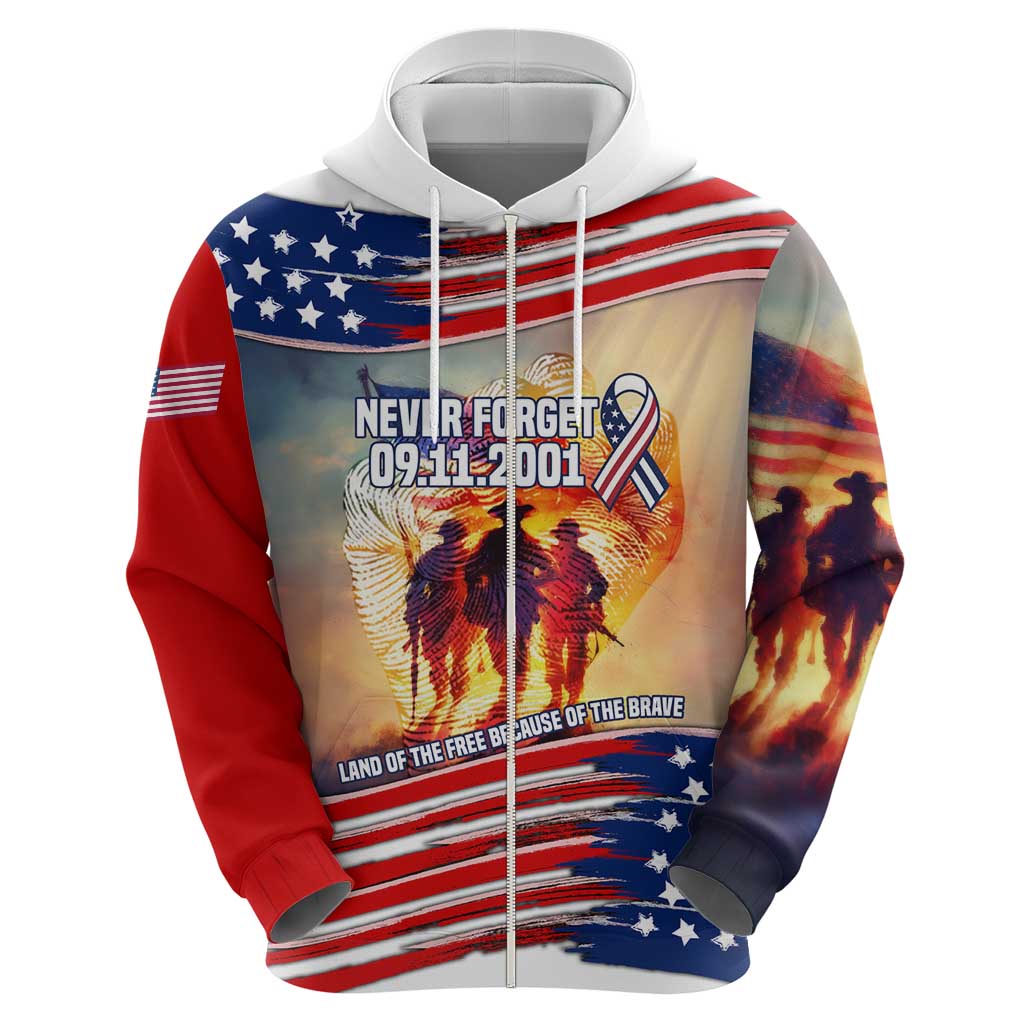 911 Memorial Patriot Day Hoodie American Flag and Soldier Tribute Never Forget TS04