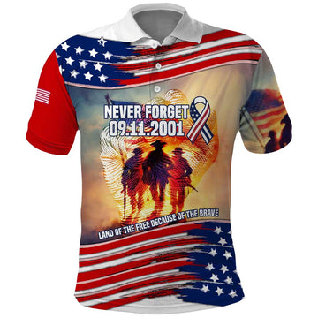 911 Memorial Patriot Day Polo Shirt American Flag and Soldier Tribute Never Forget TS04