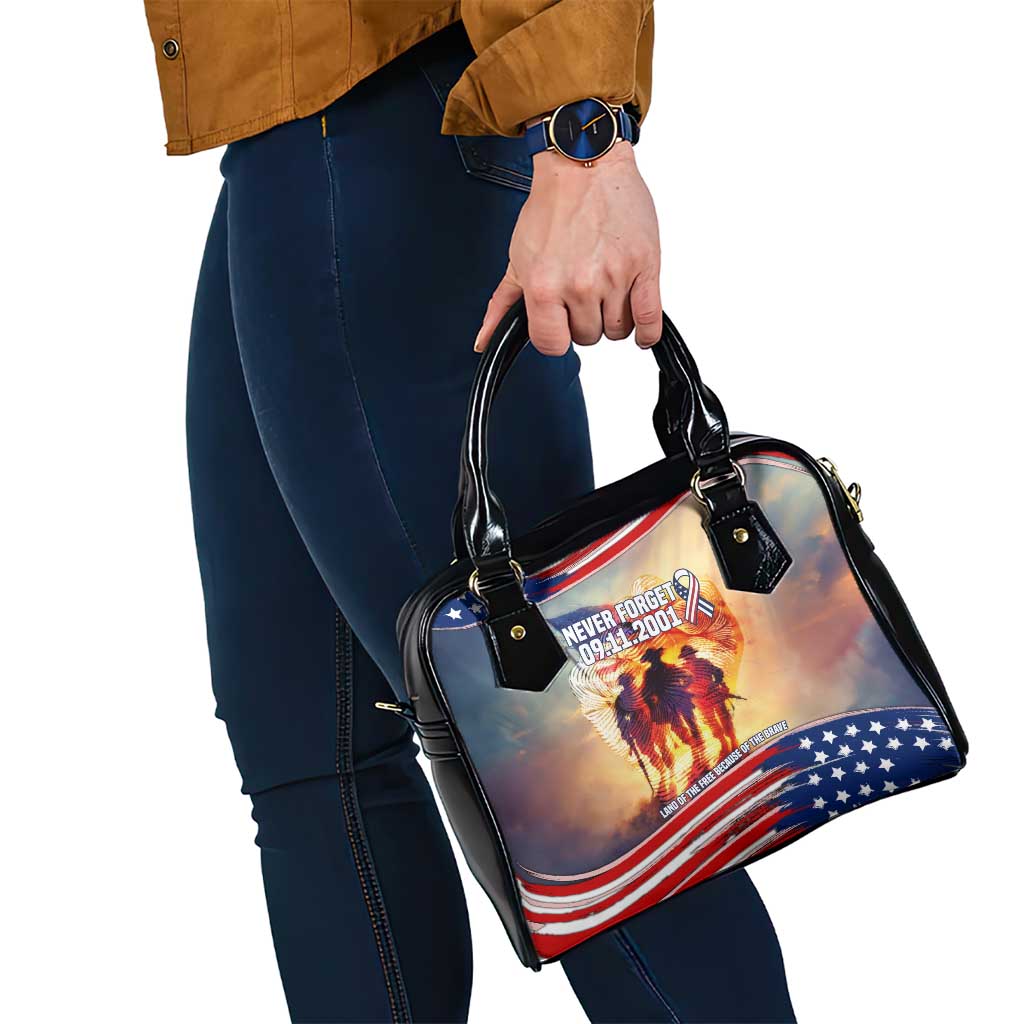 911 Memorial Patriot Day Shoulder Handbag American Flag and Soldier Tribute Never Forget TS04