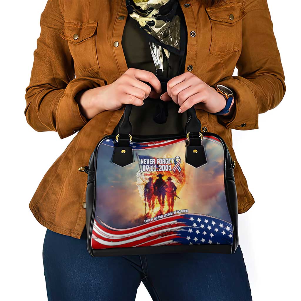 911 Memorial Patriot Day Shoulder Handbag American Flag and Soldier Tribute Never Forget TS04