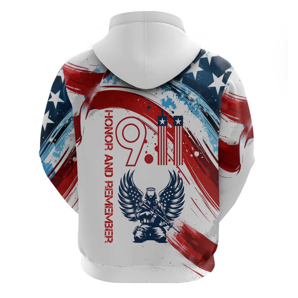Patriot Day 911 Memorial Hoodie American Flag and Angel Soldier Honor and Remember TS04
