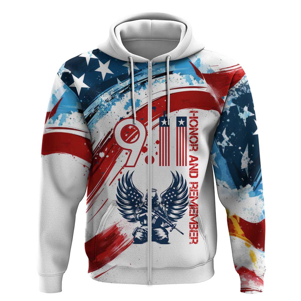 Patriot Day 911 Memorial Hoodie American Flag and Angel Soldier Honor and Remember TS04