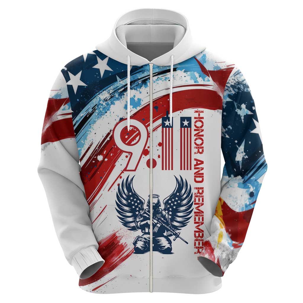 Patriot Day 911 Memorial Hoodie American Flag and Angel Soldier Honor and Remember TS04