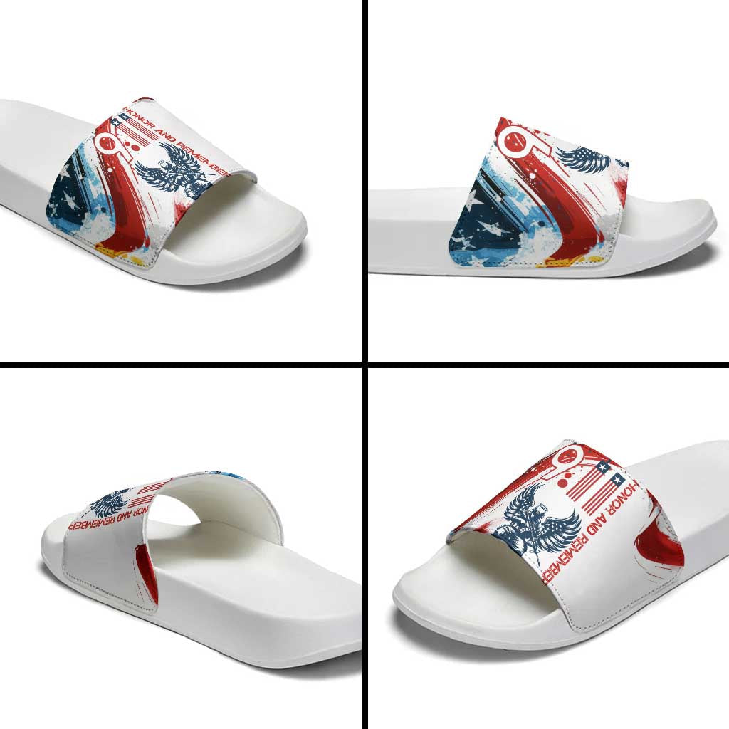 Patriot Day 911 Memorial Slide Sandals American Flag and Angel Soldier Honor and Remember TS04