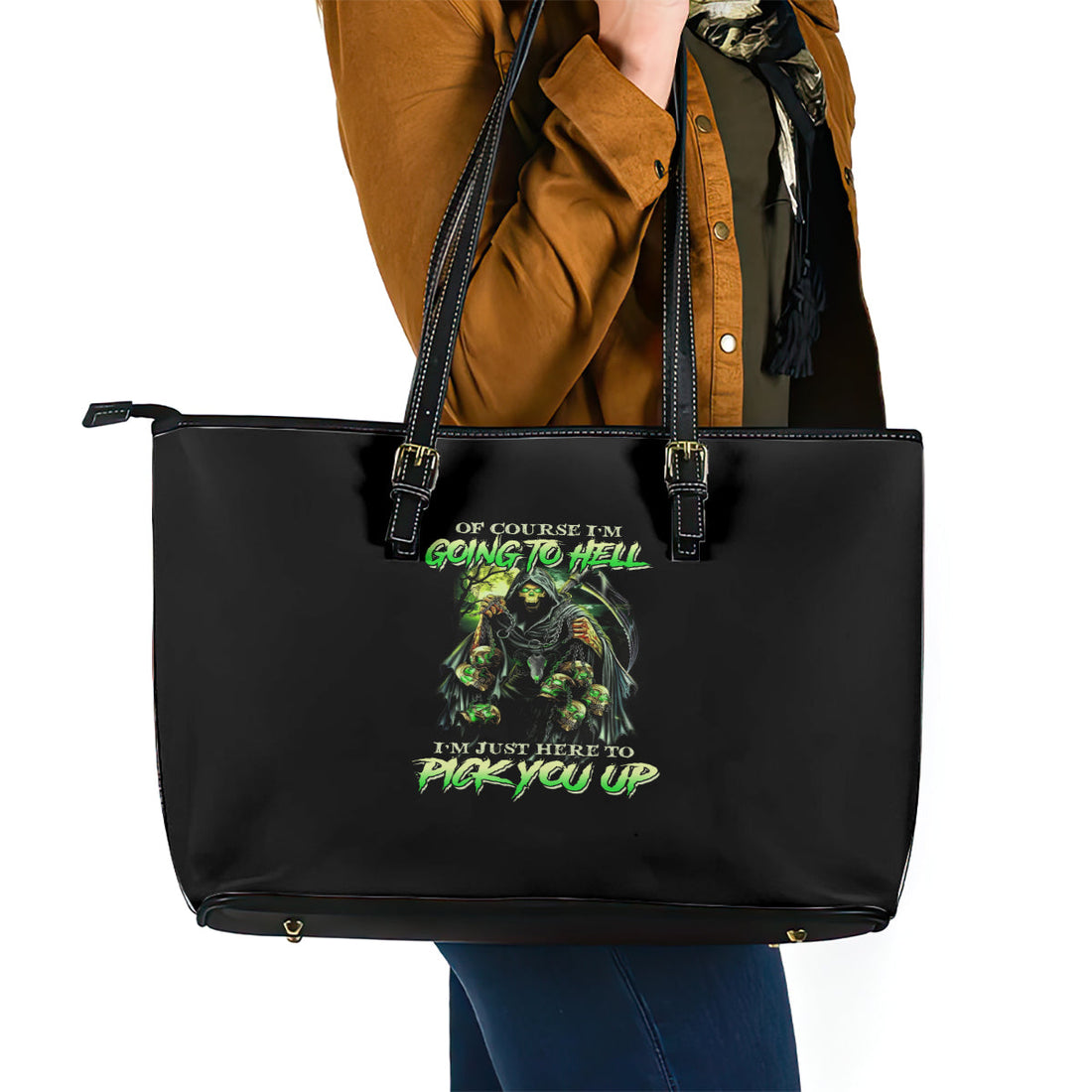 Of Course I'm Going To Hell Skull Leather Tote Bag TS04