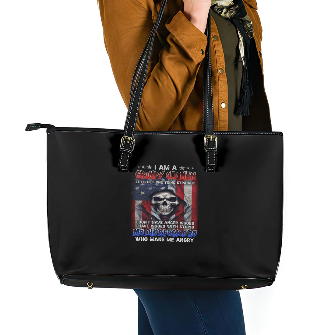 I Am A Grumpy Old Man Leather Tote Bag TS04